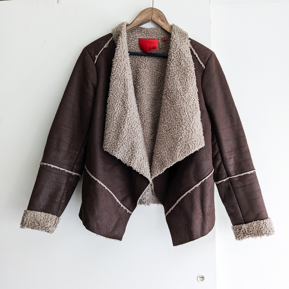 90s - Y2K Faux Suede Sheepskin Style Afghan Coat